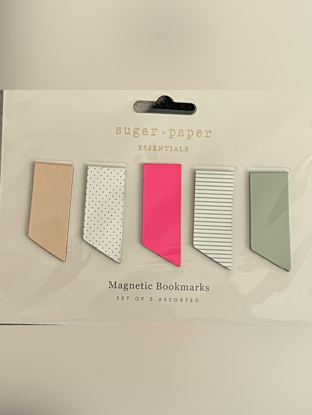 Sugar Paper Essentials Magnetic Bookmarks - Pink, White, Mint Stripe Set